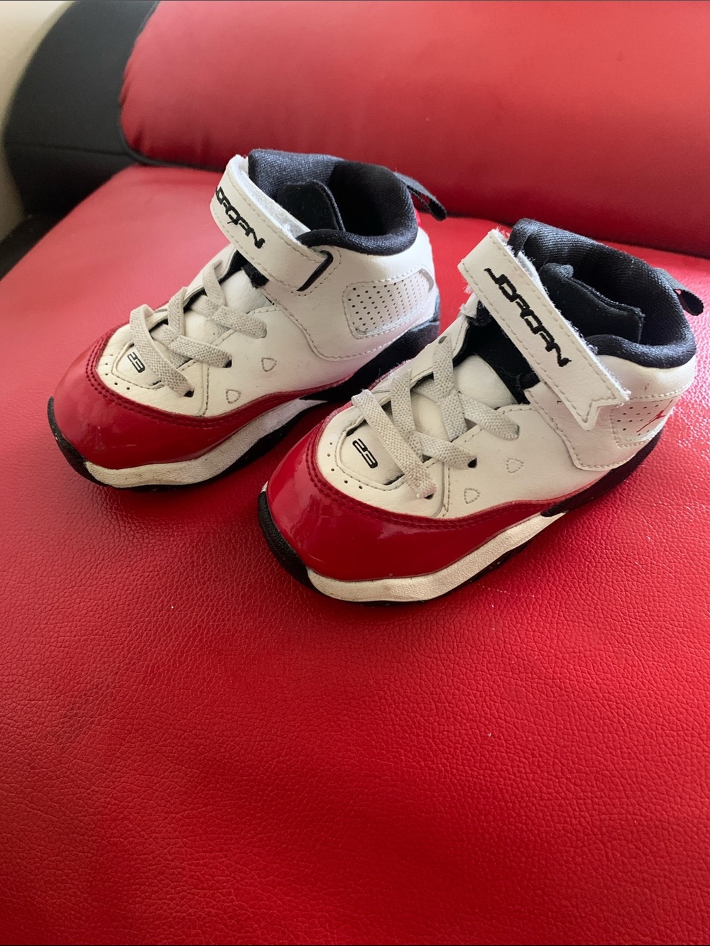 Jordan Kids' Sneakers in White and Red with Velcro Strap